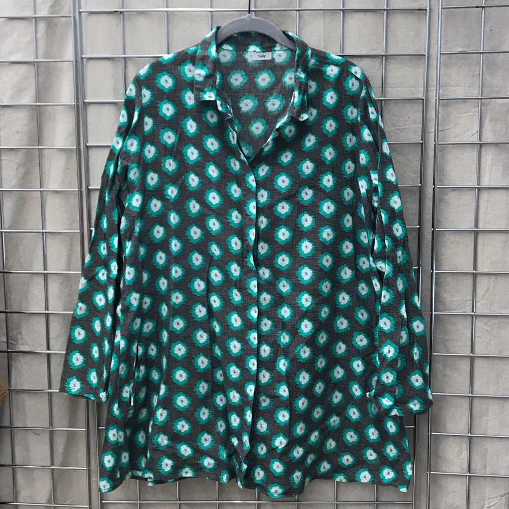 Elegant Teal and Black Women's Button Down Shirt